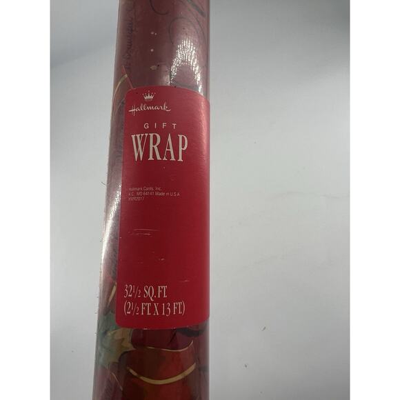 Vintage Hallmark Christmas Wrapping Paper Red Holly Pine 32 Feet Holiday New - Picture 3 of 9